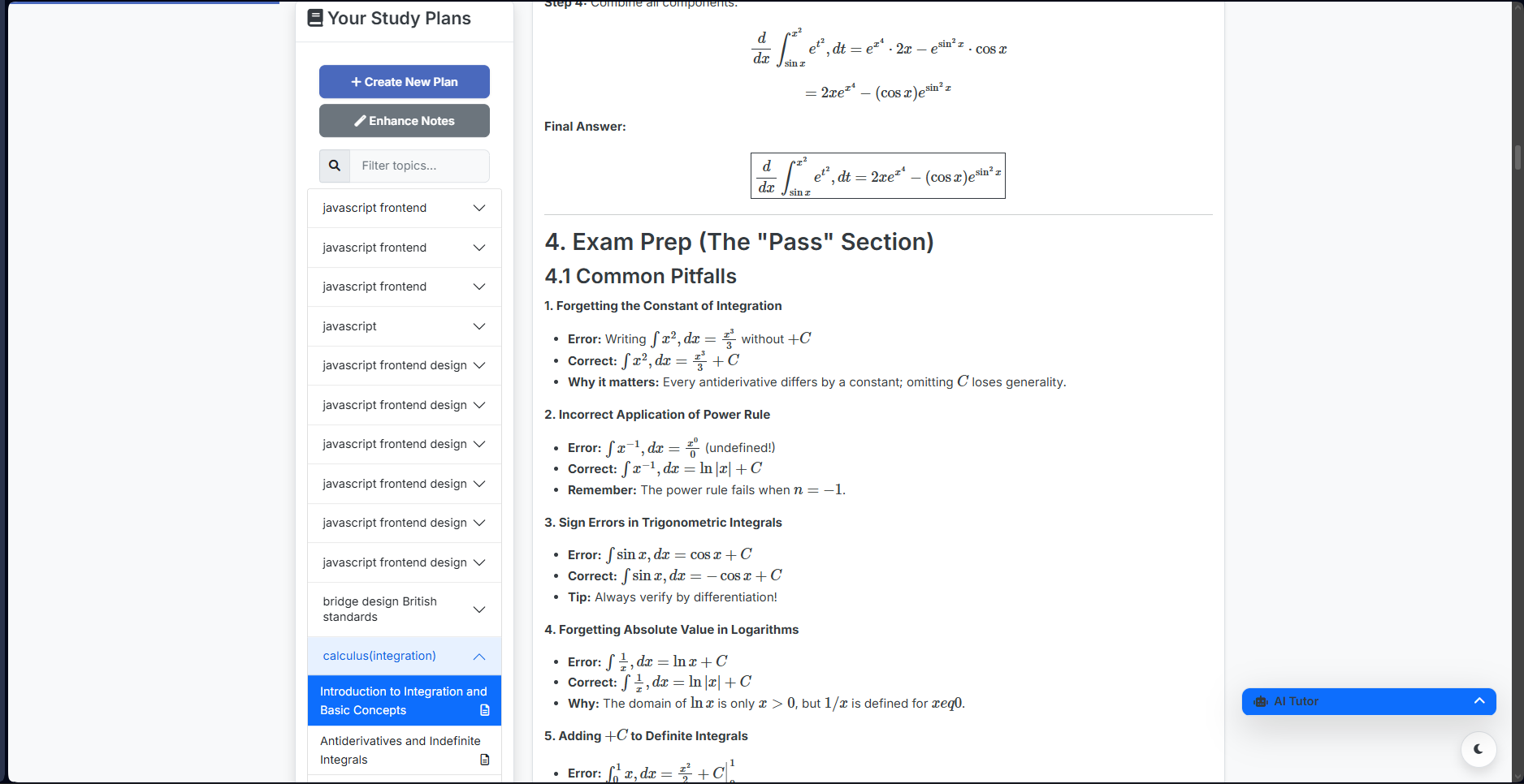 Screenshot of the "Exam Pitfalls" section